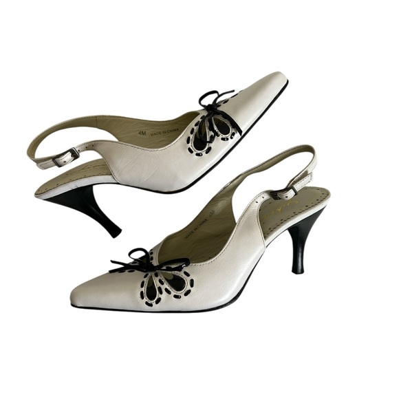 Sudini White & Black Slingback Heels – Butterfly Detail - Picture 1 of 4
